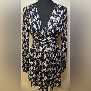 Lulus Blue Floral Pleated Dress